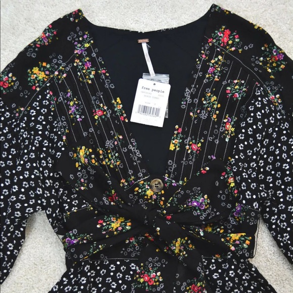 Free People Black Red Green Floral Dress S NWT - Picture 5 of 7